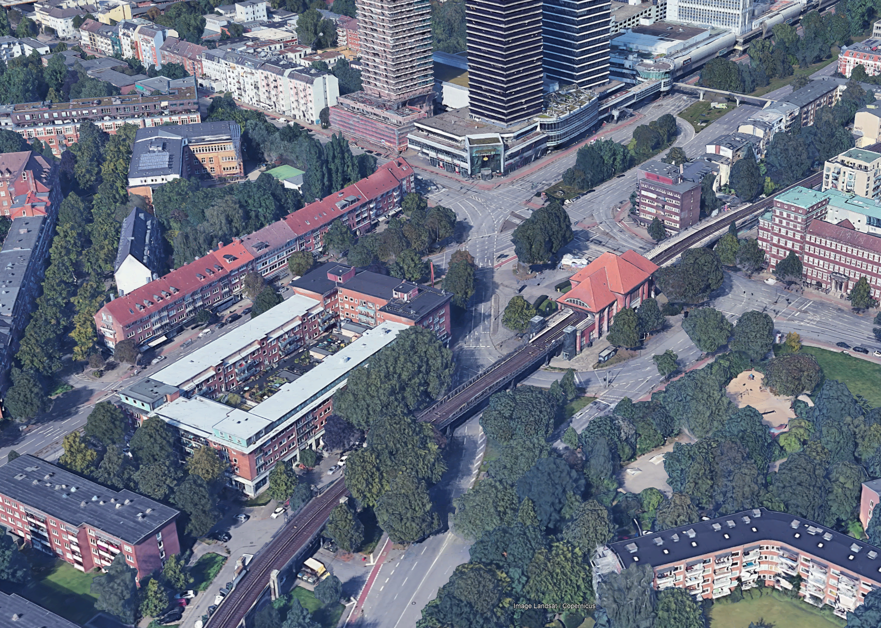 Screenshot von Google Maps der Mundsburg heute